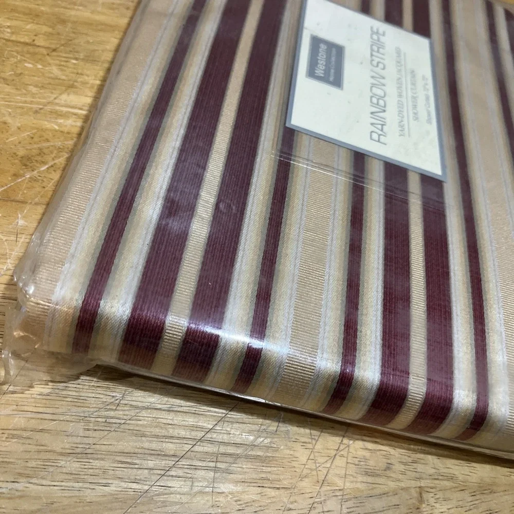 Vtg Westone Red Gold Striped Fabric‎ Shower Curtain  72x72